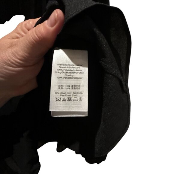 DKNY Black Sheer Chiffon Pleated Blouse V Neck Long Sleeve XL Whimsygoth Career - Picture 5 of 9